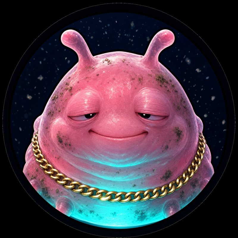 Lowell the sea pig, half-asleep, gold chain, lit by an anglerfish